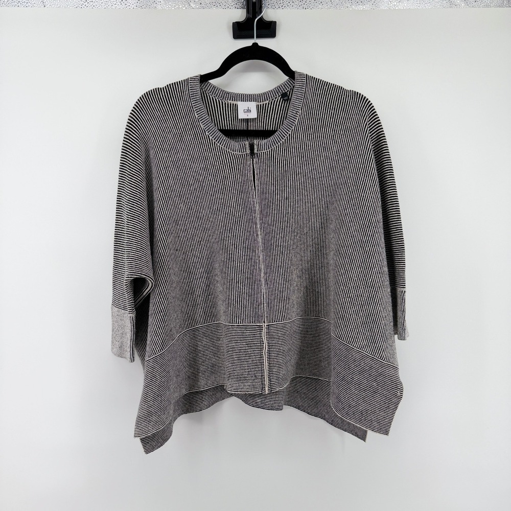 Cabi Cupid Sweater Zip Front Small Black White Womens Dolman Sleeve Cardigan